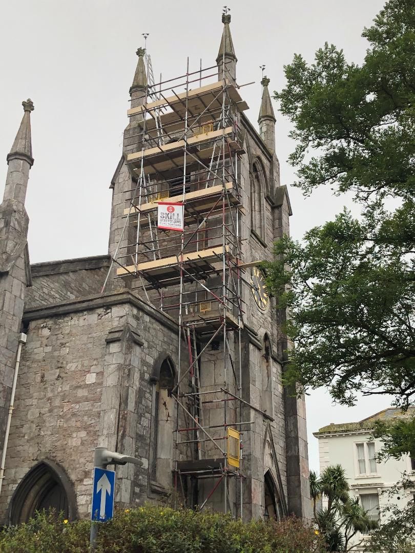 church with scaffolding